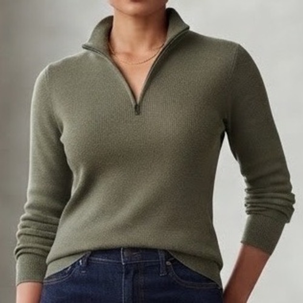 Banana Republic Womens Olive Green Quarter Zip Knit Sweater Size M